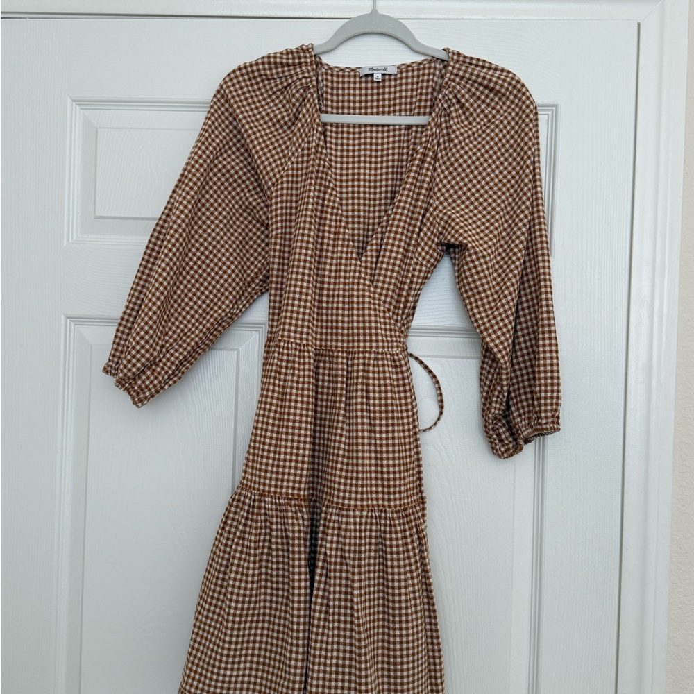 Madewell Brown Gingham Wrap Dress